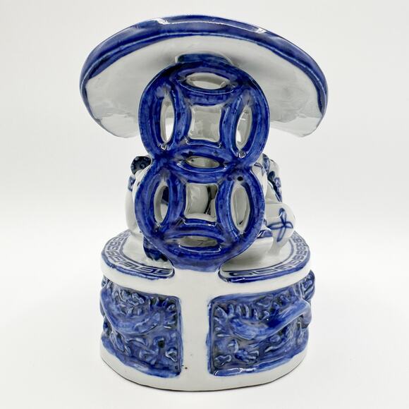 Antique Chinese Neck Pillow Blue and White Chinoiserie Dragon Boat Porcelain - Picture 10 of 13